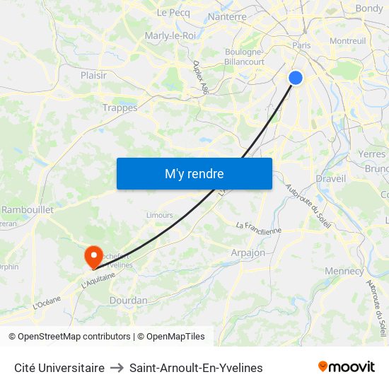 Cité Universitaire to Saint-Arnoult-En-Yvelines map