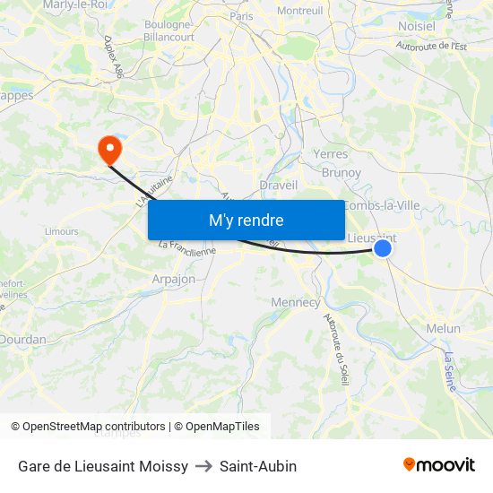 Gare de Lieusaint Moissy to Saint-Aubin map
