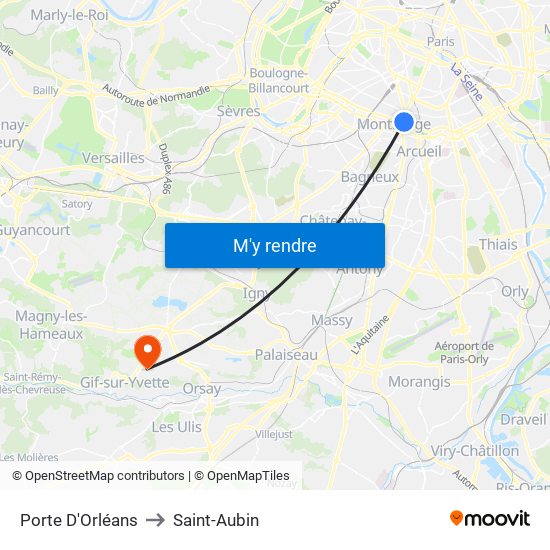 Porte D'Orléans to Saint-Aubin map