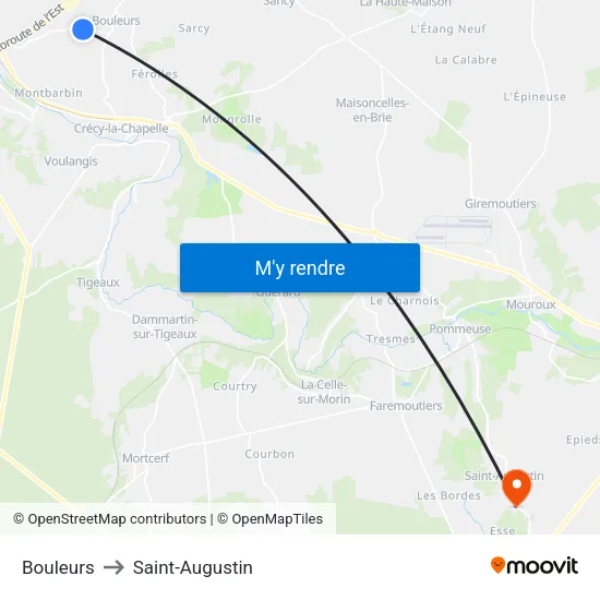 Bouleurs to Saint-Augustin map