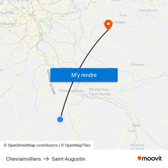 Chevrainvilliers to Saint-Augustin map