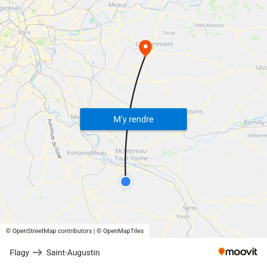 Flagy to Saint-Augustin map