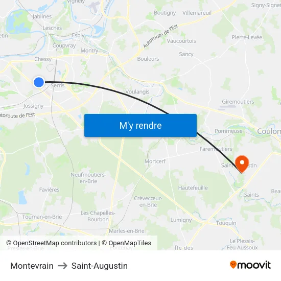 Montevrain to Saint-Augustin map