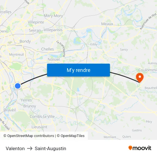 Valenton to Saint-Augustin map