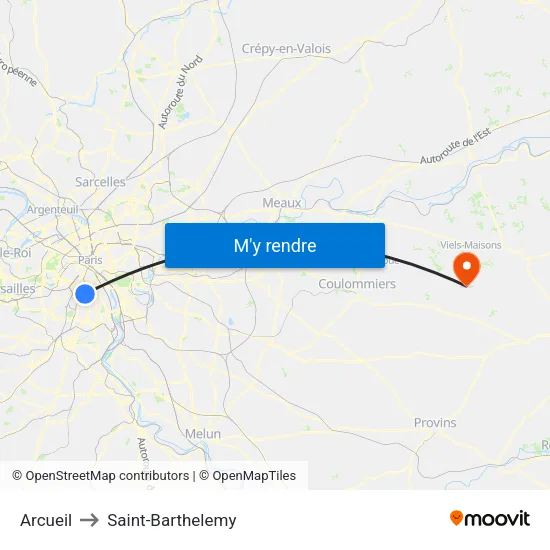 Arcueil to Saint-Barthelemy map