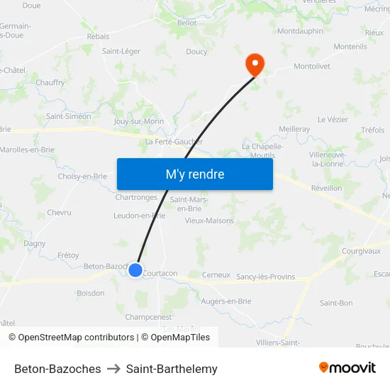 Beton-Bazoches to Saint-Barthelemy map