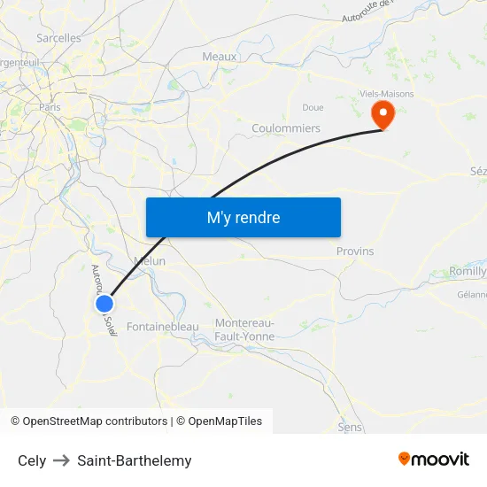 Cely to Saint-Barthelemy map