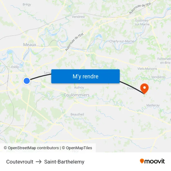 Coutevroult to Saint-Barthelemy map