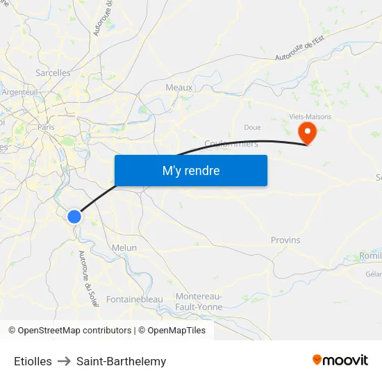 Etiolles to Saint-Barthelemy map