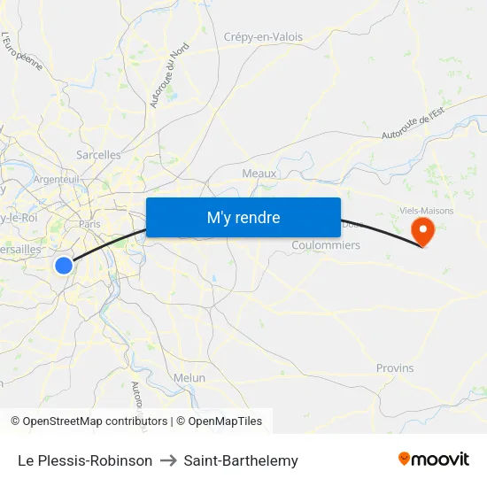 Le Plessis-Robinson to Saint-Barthelemy map