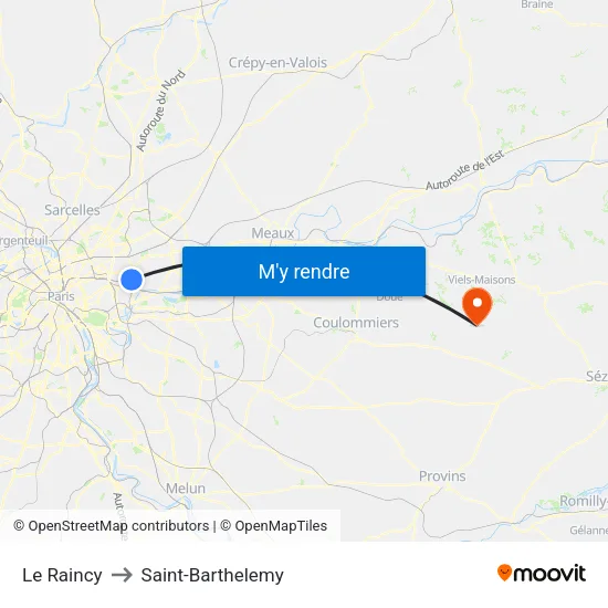 Le Raincy to Saint-Barthelemy map