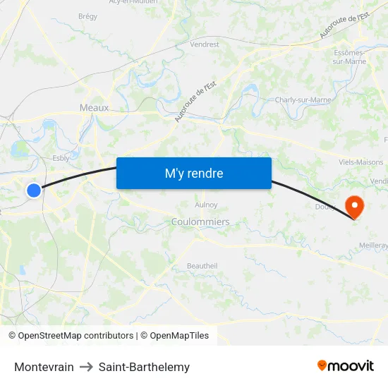 Montevrain to Saint-Barthelemy map