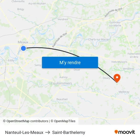 Nanteuil-Les-Meaux to Saint-Barthelemy map