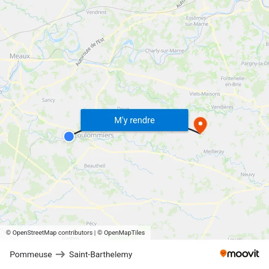 Pommeuse to Saint-Barthelemy map