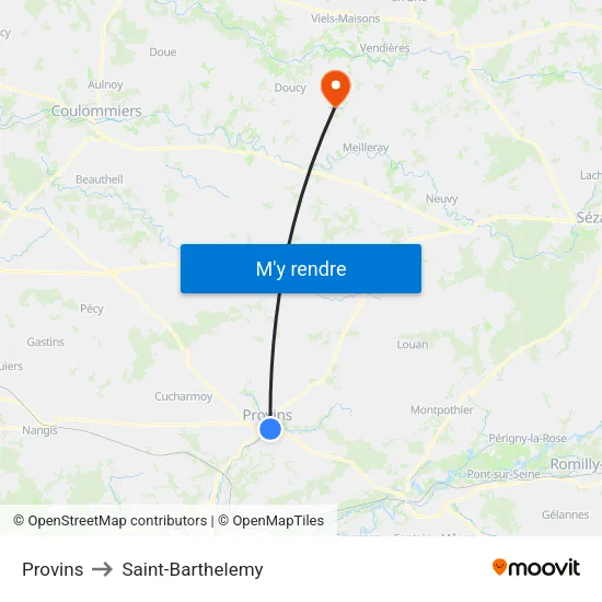 Provins to Saint-Barthelemy map