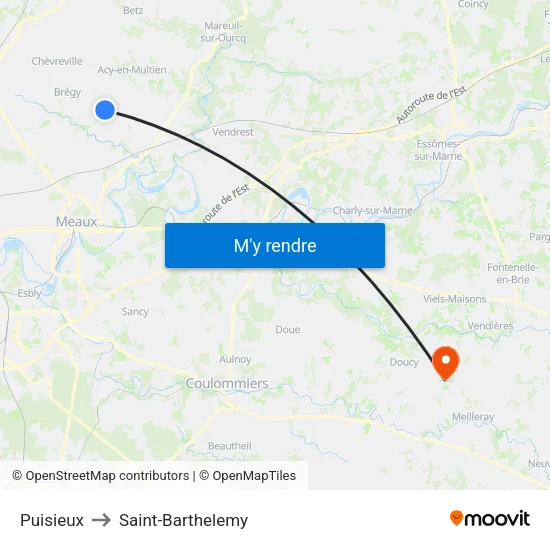 Puisieux to Saint-Barthelemy map