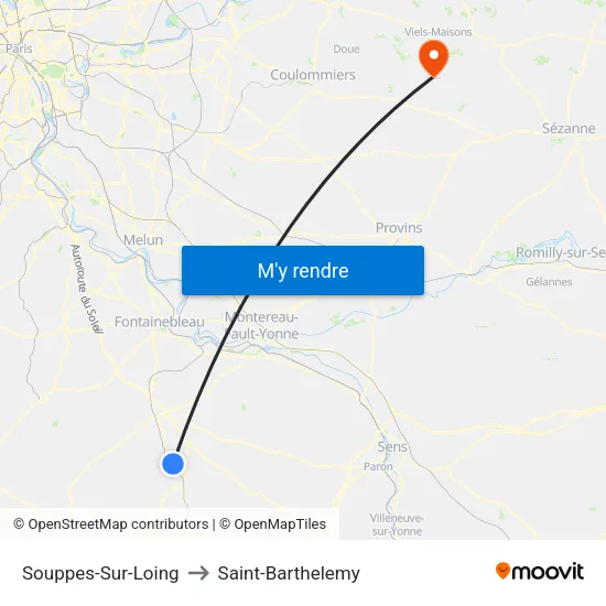 Souppes-Sur-Loing to Saint-Barthelemy map