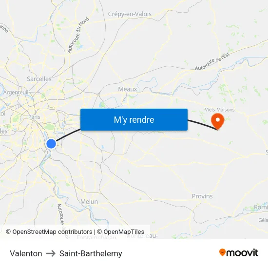 Valenton to Saint-Barthelemy map