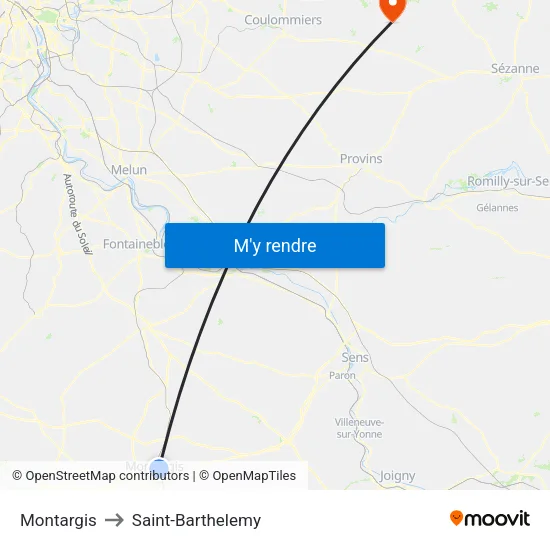 Montargis to Saint-Barthelemy map