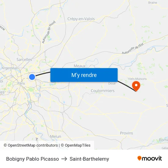 Bobigny Pablo Picasso to Saint-Barthelemy map