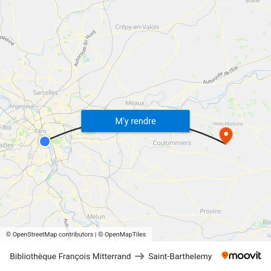 Bibliothèque François Mitterrand to Saint-Barthelemy map
