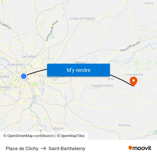 Place de Clichy to Saint-Barthelemy map