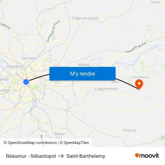 Réaumur - Sébastopol to Saint-Barthelemy map