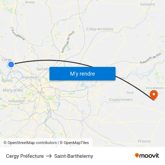 Cergy Préfecture to Saint-Barthelemy map