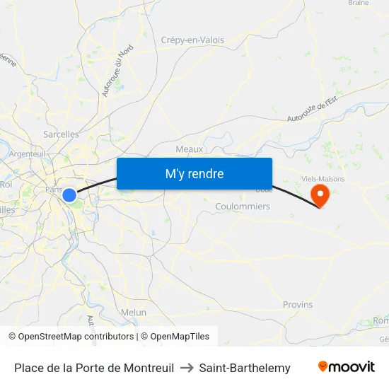 Place de la Porte de Montreuil to Saint-Barthelemy map
