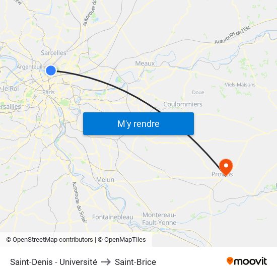 Saint-Denis - Université to Saint-Brice map