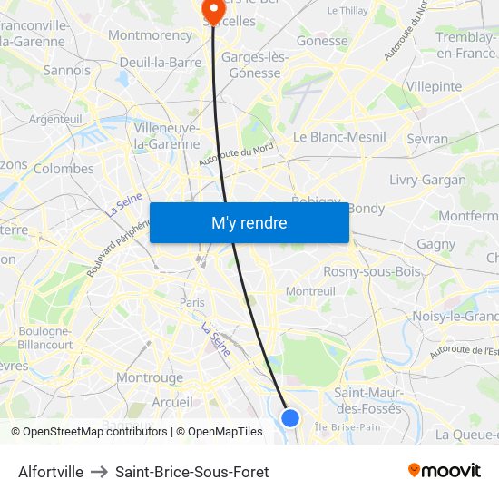 Alfortville to Saint-Brice-Sous-Foret map