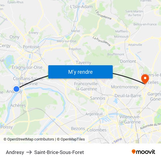 Andresy to Saint-Brice-Sous-Foret map