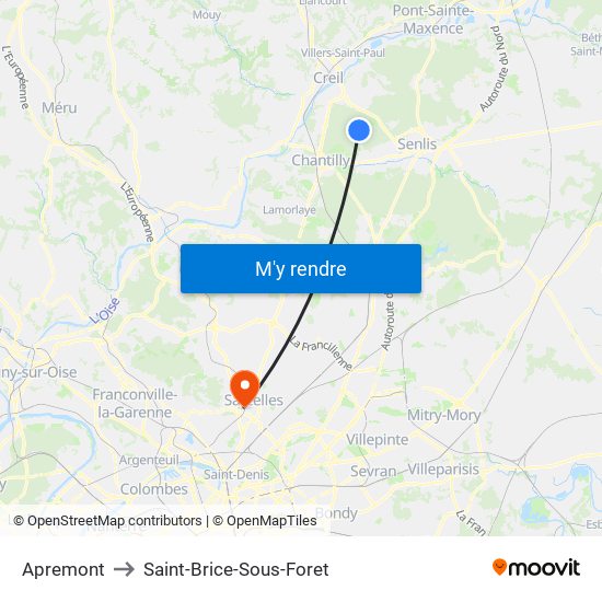 Apremont to Saint-Brice-Sous-Foret map