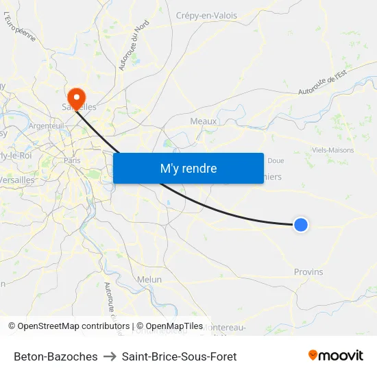 Beton-Bazoches to Saint-Brice-Sous-Foret map