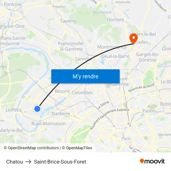 Chatou to Saint-Brice-Sous-Foret map