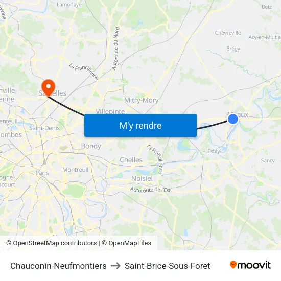 Chauconin-Neufmontiers to Saint-Brice-Sous-Foret map