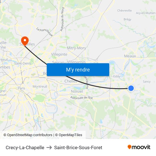 Crecy-La-Chapelle to Saint-Brice-Sous-Foret map