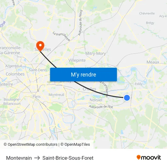 Montevrain to Saint-Brice-Sous-Foret map