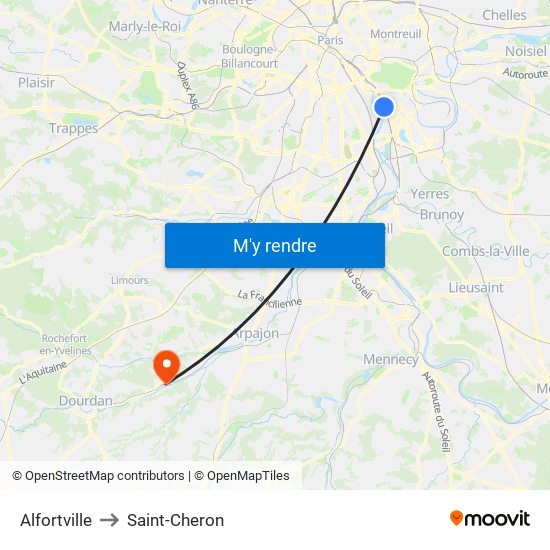 Alfortville to Saint-Cheron map