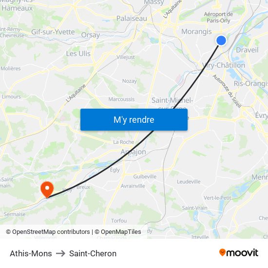 Athis-Mons to Saint-Cheron map