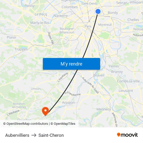 Aubervilliers to Saint-Cheron map