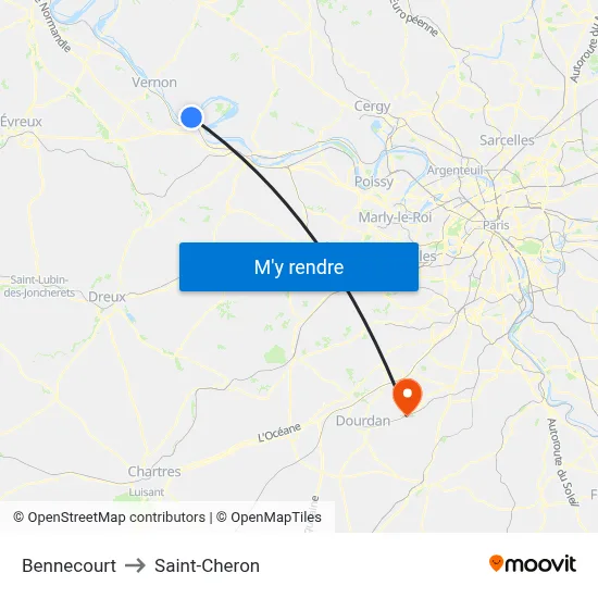 Bennecourt to Saint-Cheron map