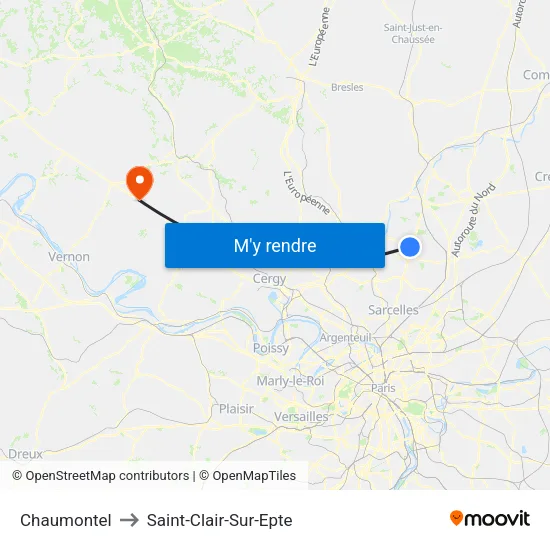 Chaumontel to Saint-Clair-Sur-Epte map