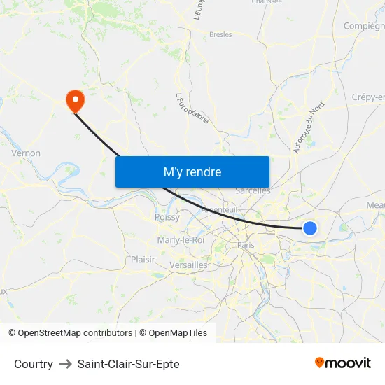 Courtry to Saint-Clair-Sur-Epte map