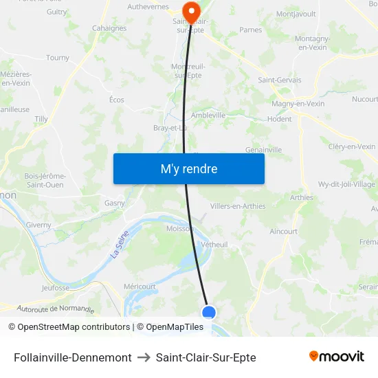 Follainville-Dennemont to Saint-Clair-Sur-Epte map