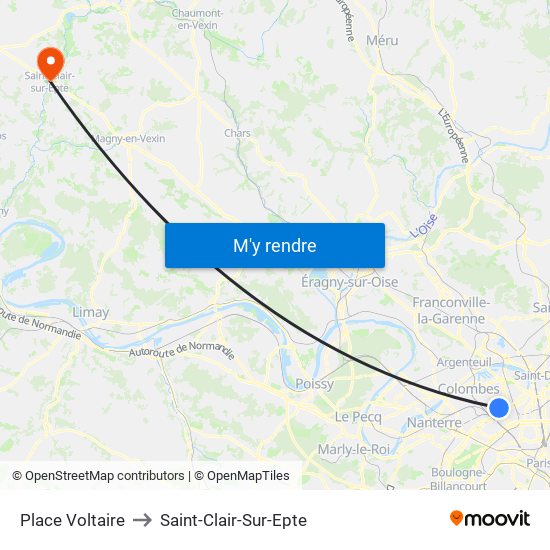 Place Voltaire to Saint-Clair-Sur-Epte map