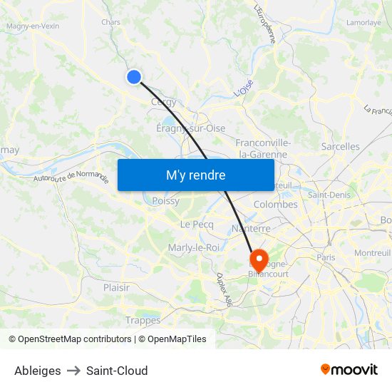 Ableiges to Saint-Cloud map