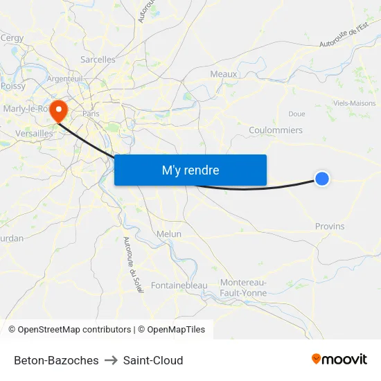 Beton-Bazoches to Saint-Cloud map