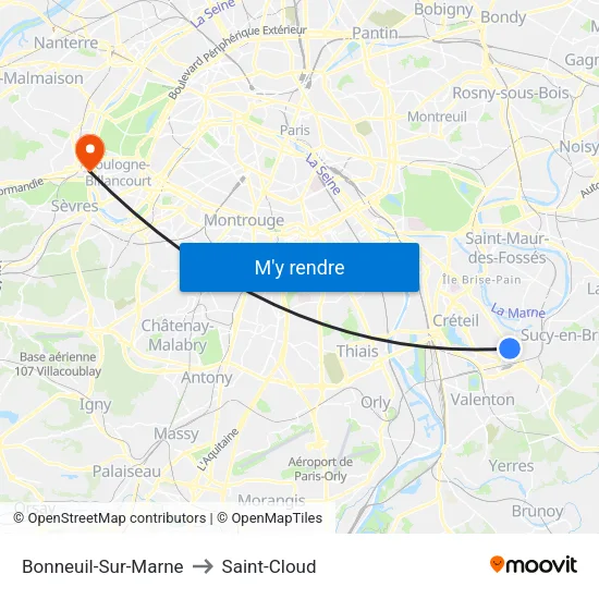 Bonneuil-Sur-Marne to Saint-Cloud map