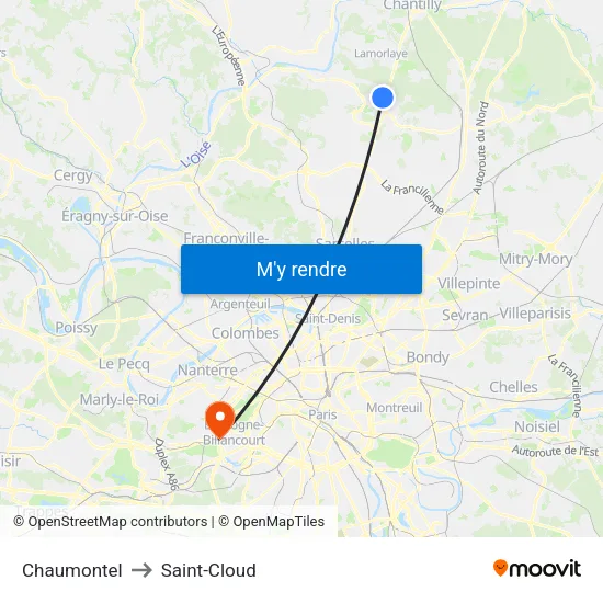 Chaumontel to Saint-Cloud map